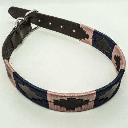 Salmon and Navy Polo L Leather Collar