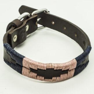 Navy and Ecru Polo XS Leather Collar