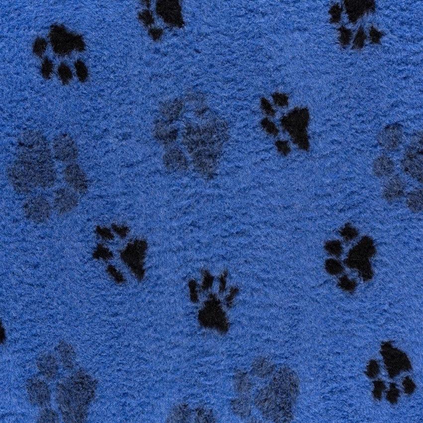 ProFleece Non-Slip Paw Print Vet Bedding: Blue Fleece with Black Paw Prints.