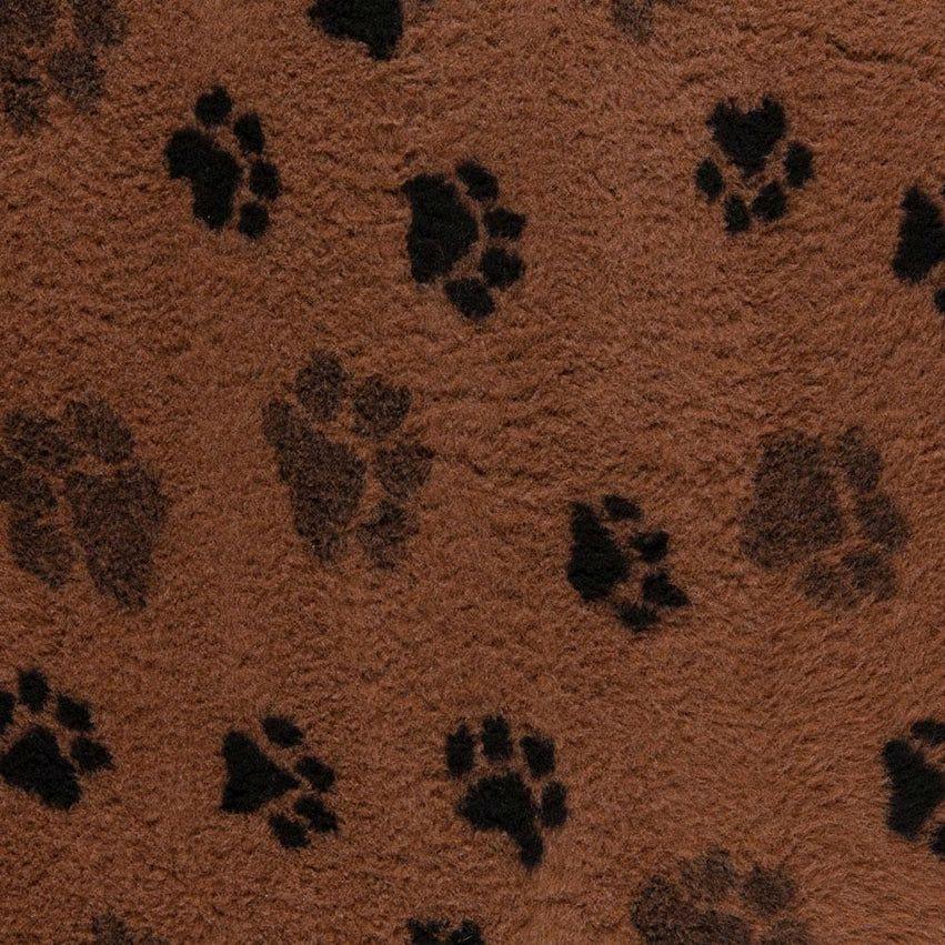ProFleece Non-Slip Paw Print Vet Bedding: Brown Fleece with Black Paw Prints.
