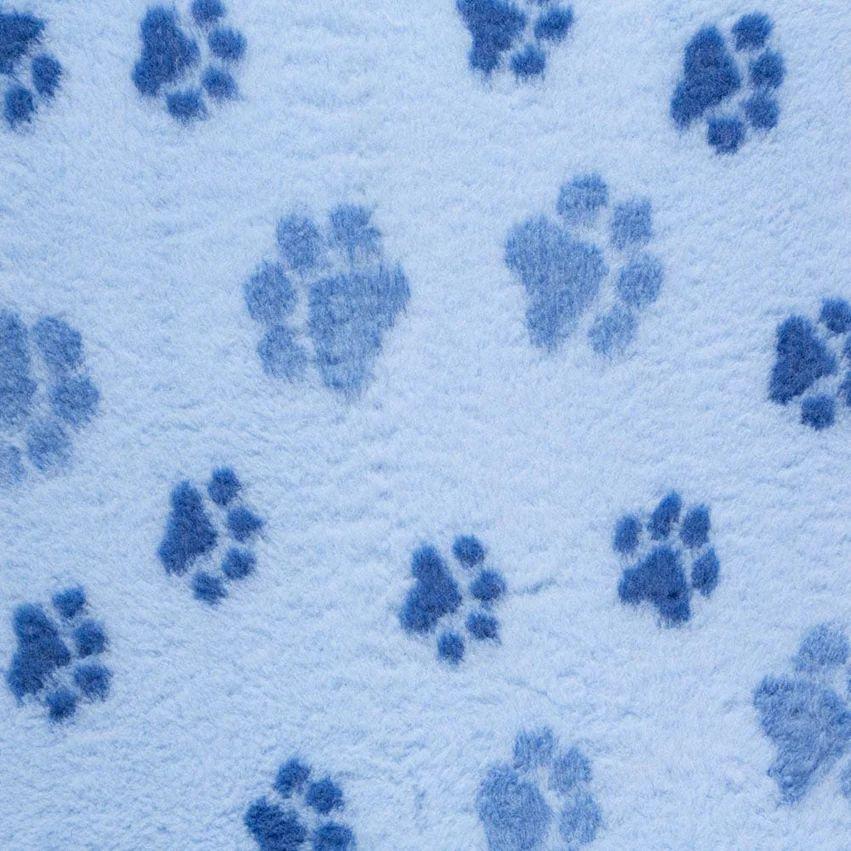 ProFleece Non-Slip Paw Print Vet Bedding: Light Blue Fleece with Blue Paw Prints.