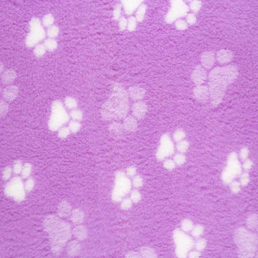 ProFleece Non-Slip Paw Print Vet Bedding: Lilac Fleece with White Paw Prints.