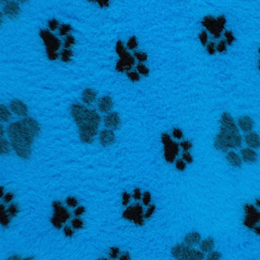 ProFleece Non-Slip Paw Print Vet Bedding: Teal Fleece with Black Paw Prints.