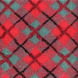 ProFleece Non-Slip Tartan Vet Bedding: Red base with black lines and turquoise and red/grey squares to make a traditional tartan.