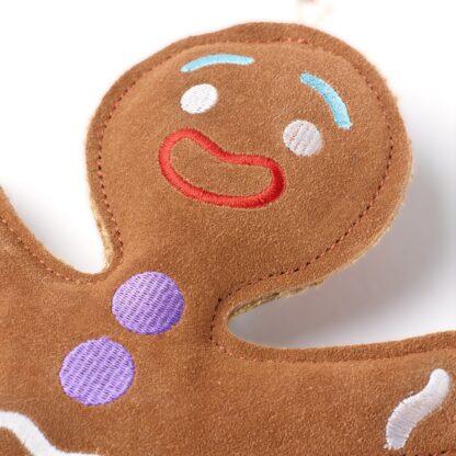 0703625146060 Jean Genie the Gingerbread Person Eco Dog Toy Close up of head