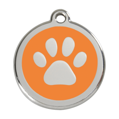 Paw Print Orange Enamel Dog ID Tag