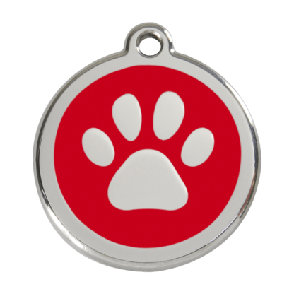 Paw Print Red Enamel Dog ID Tag