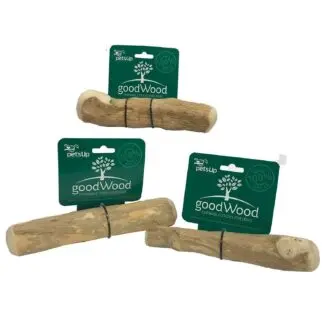 goodWood Coffee Wood Chews available in three sizes: Small, Medium & Large