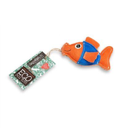 610696121110 Green and Wild's Goldie the Goldfish eco friendly jute dog toy.