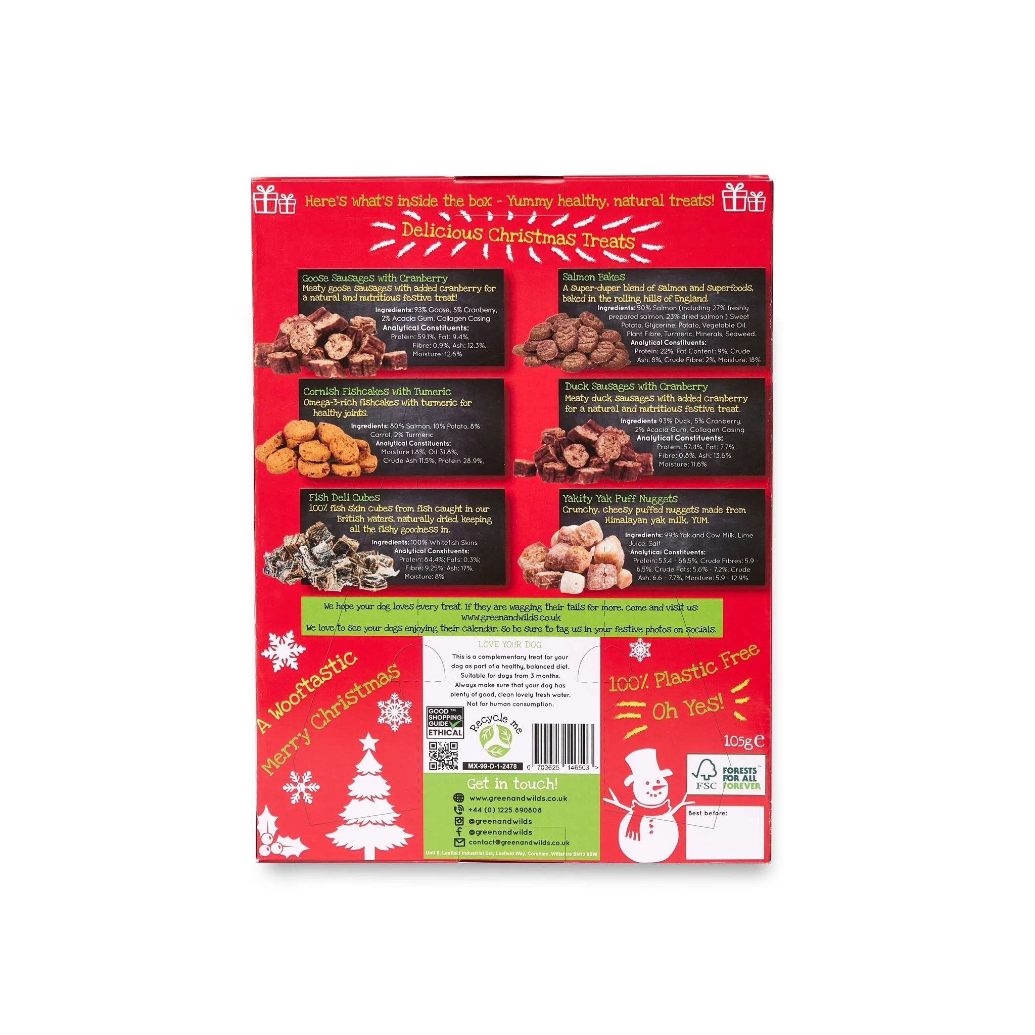 Back view of the Green and Wild's Advent Calendar, with details of the products inside (shown elsewhere on this product page).