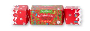 Green and Wild's Christmas Cracker - bright red, with the words "Let's Go Crackers - a cracker full of yummy healthy treats for your four-legged friend".